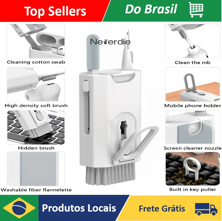 Kit de Limpeza 8 em 1 para Teclado, Fone e Eletrônicos