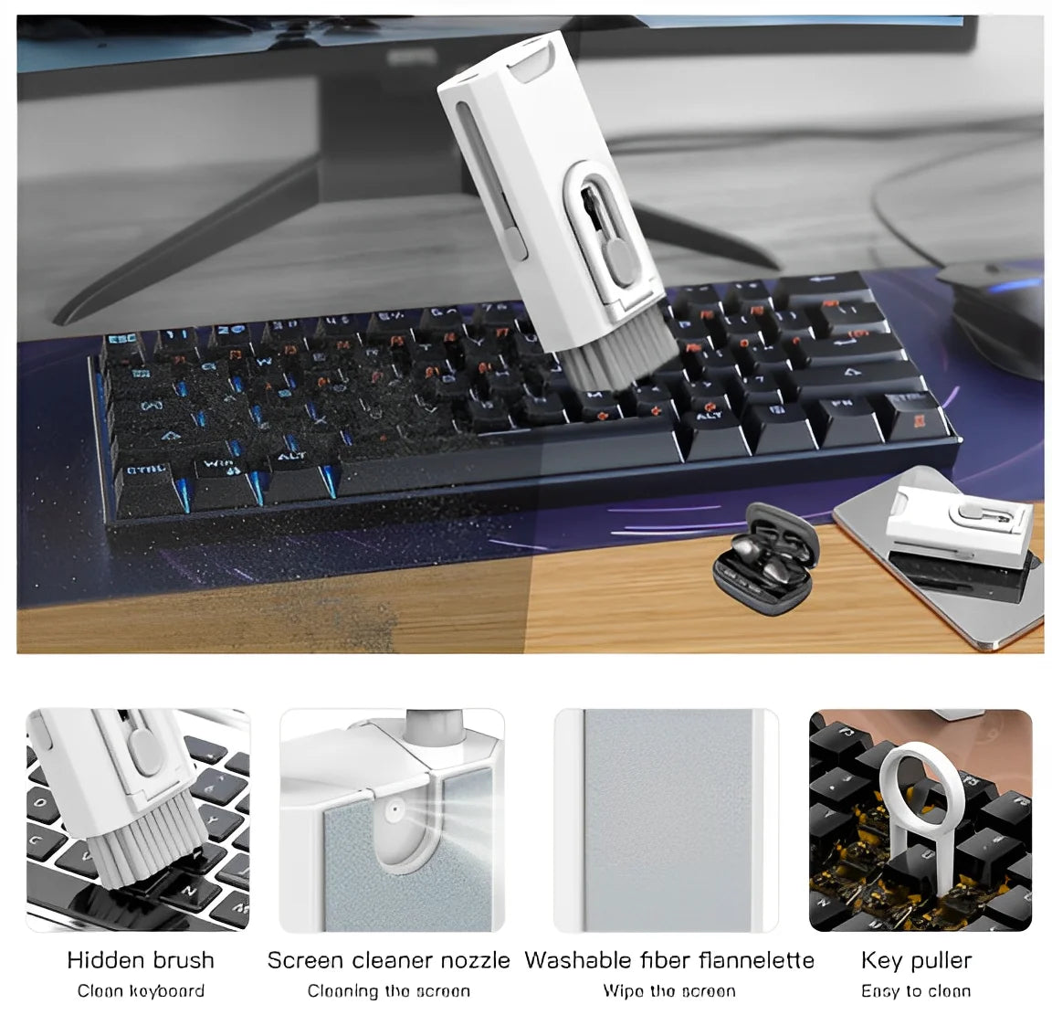 Kit de Limpeza 8 em 1 para Teclado, Fone e Eletrônicos