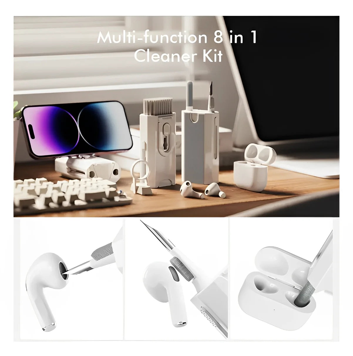 Kit de Limpeza 8 em 1 para Teclado, Fone e Eletrônicos