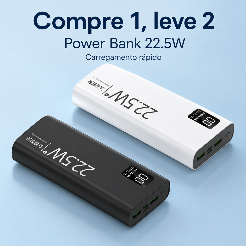 Powerbank 20.000mAh Turbo 22,5W com Visor Digital — Compre 1, Leve 2
