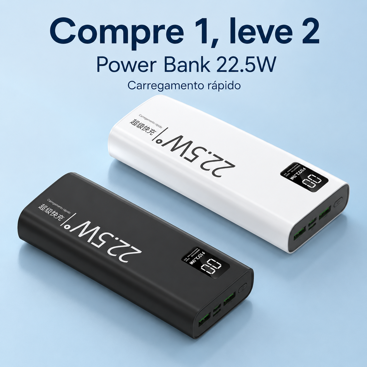Powerbank 20.000mAh Turbo 22,5W com Visor Digital — Compre 1, Leve 2