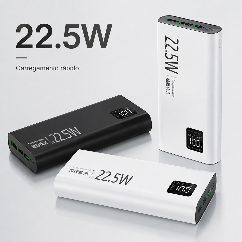 Powerbank 20.000mAh Turbo 22,5W com Visor Digital — Compre 1, Leve 2