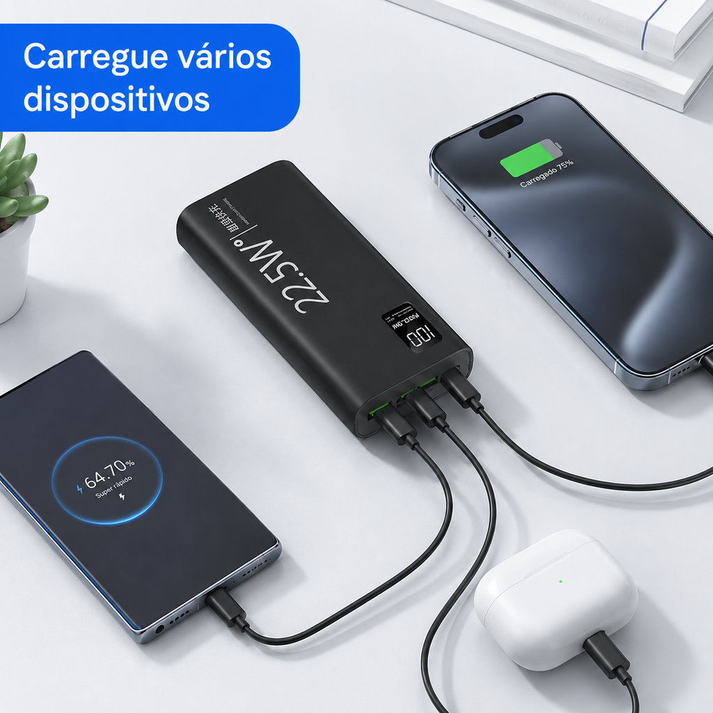 Powerbank 20.000mAh Turbo 22,5W com Visor Digital — Compre 1, Leve 2