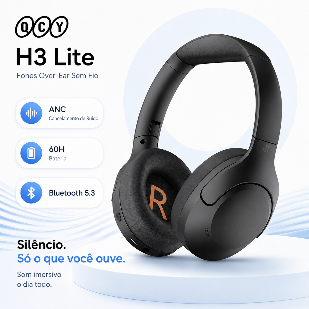 Headphone Bluetooth 5.3 QCY H3 Lite com Cancelamento de Ruído Ativo (ANC)