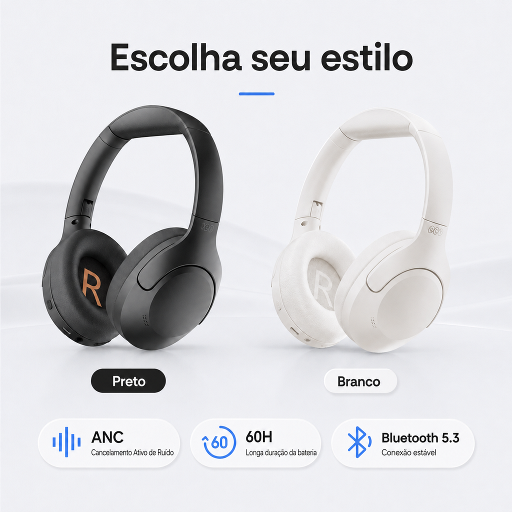 Headphone Bluetooth 5.3 QCY H3 Lite com Cancelamento de Ruído Ativo (ANC)