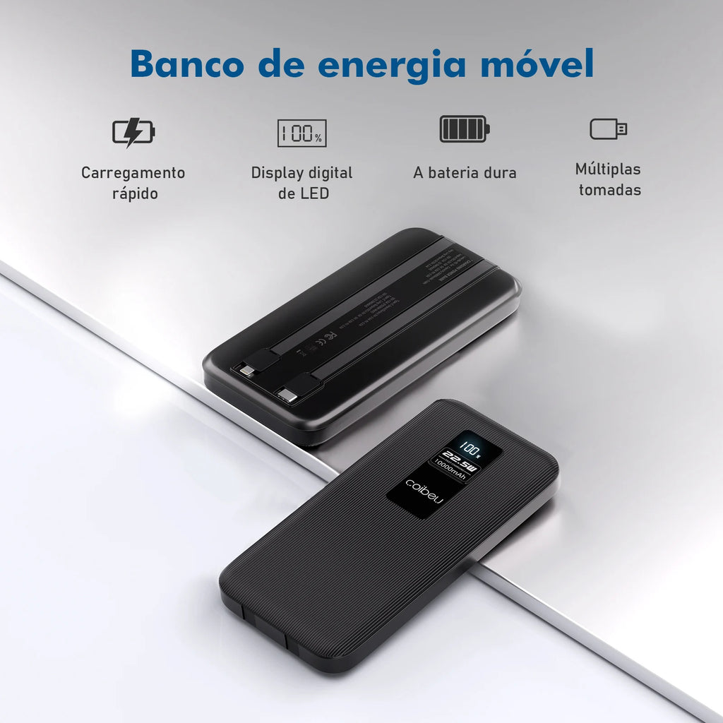 Powerbank 10.000mAh Portátil para iPhone, Samsung e Xiaomi