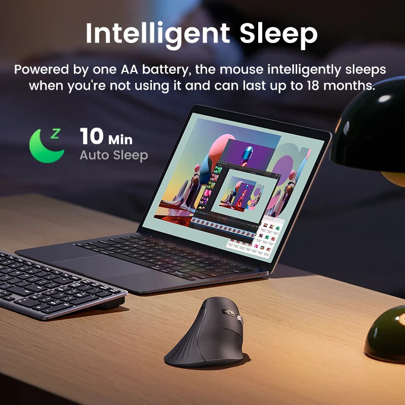 Mouse Vertical Ergonômico UGREEN Sem Fio — Bluetooth + 2.4G, 4000DPI Recarregável