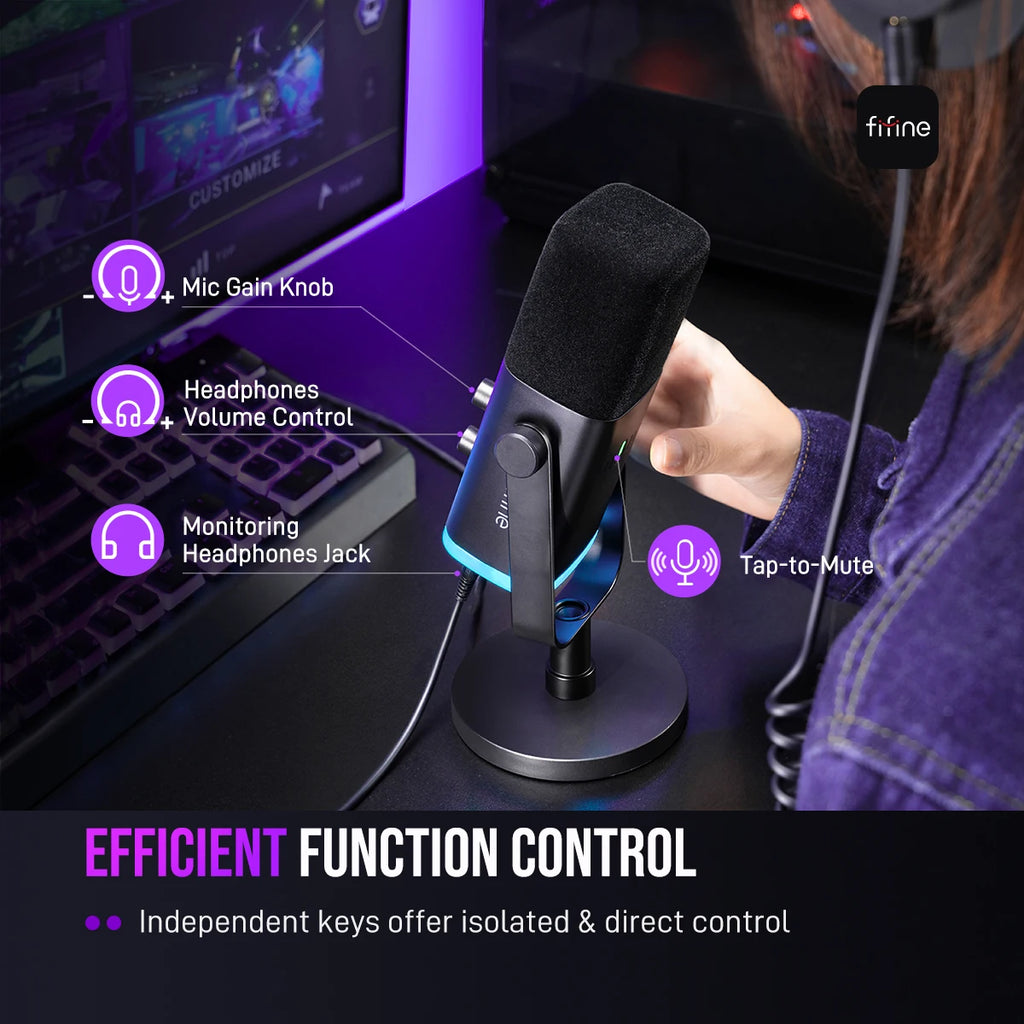 Microfone Dinâmico FIFINE AM8 USB/XLR com RGB para Streaming