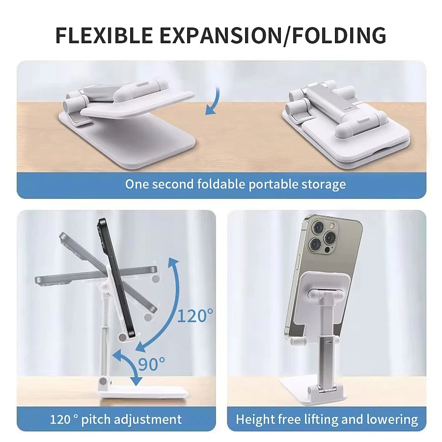 Suporte de Mesa Dobrável para Celular e Tablet — Ajustável e Universal