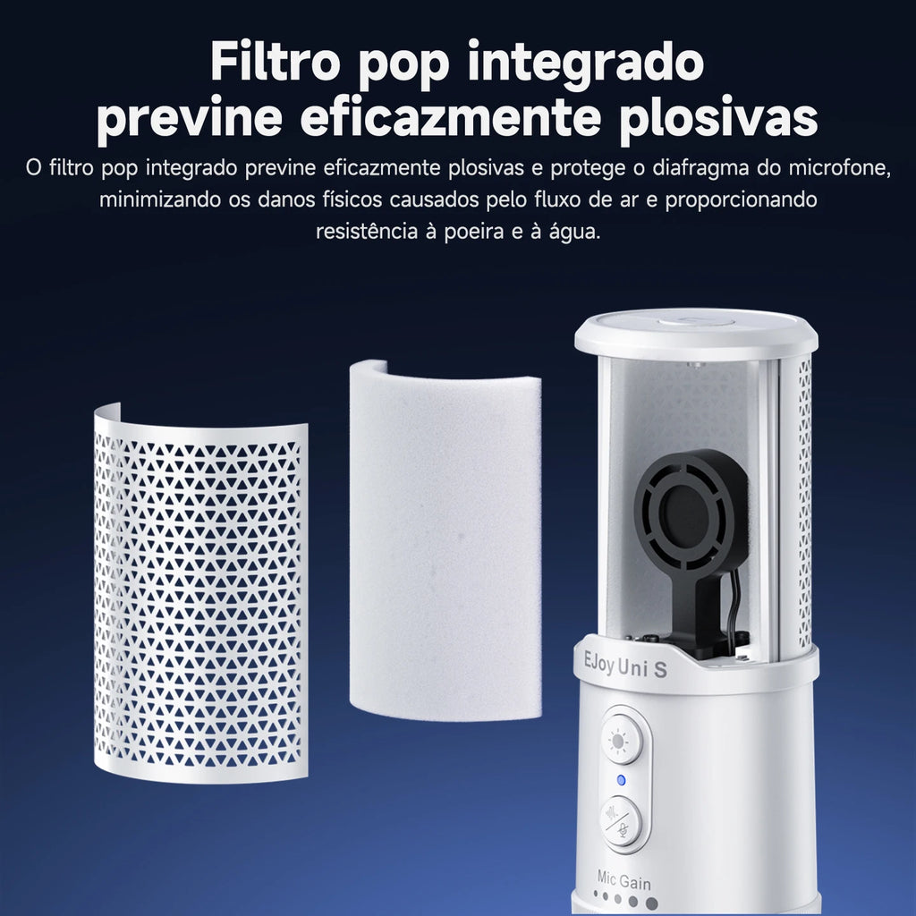 Microfone Gamer COMICA Ejoy Uni S USB com RGB e Controle de Ganho