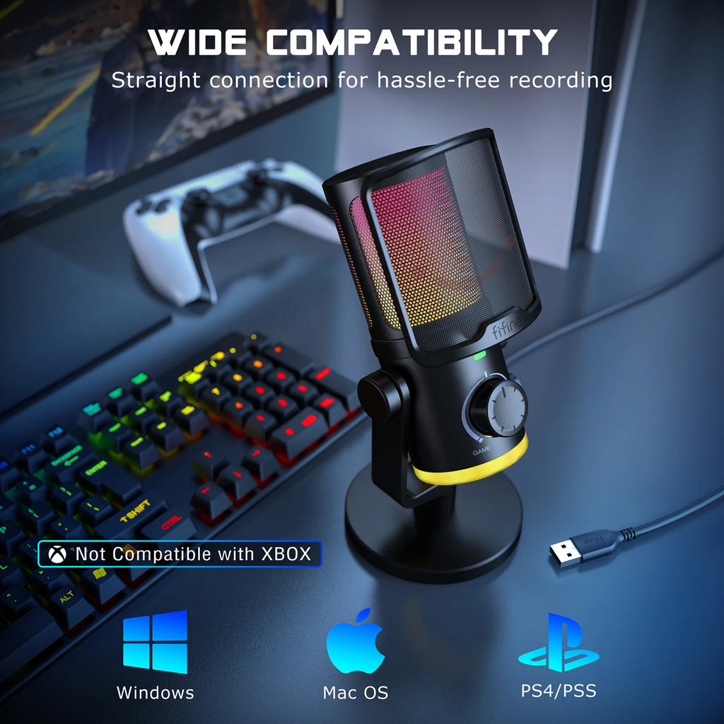 Microfone Gamer FIFINE AM6 USB com RGB e Cancelamento de Ruído
