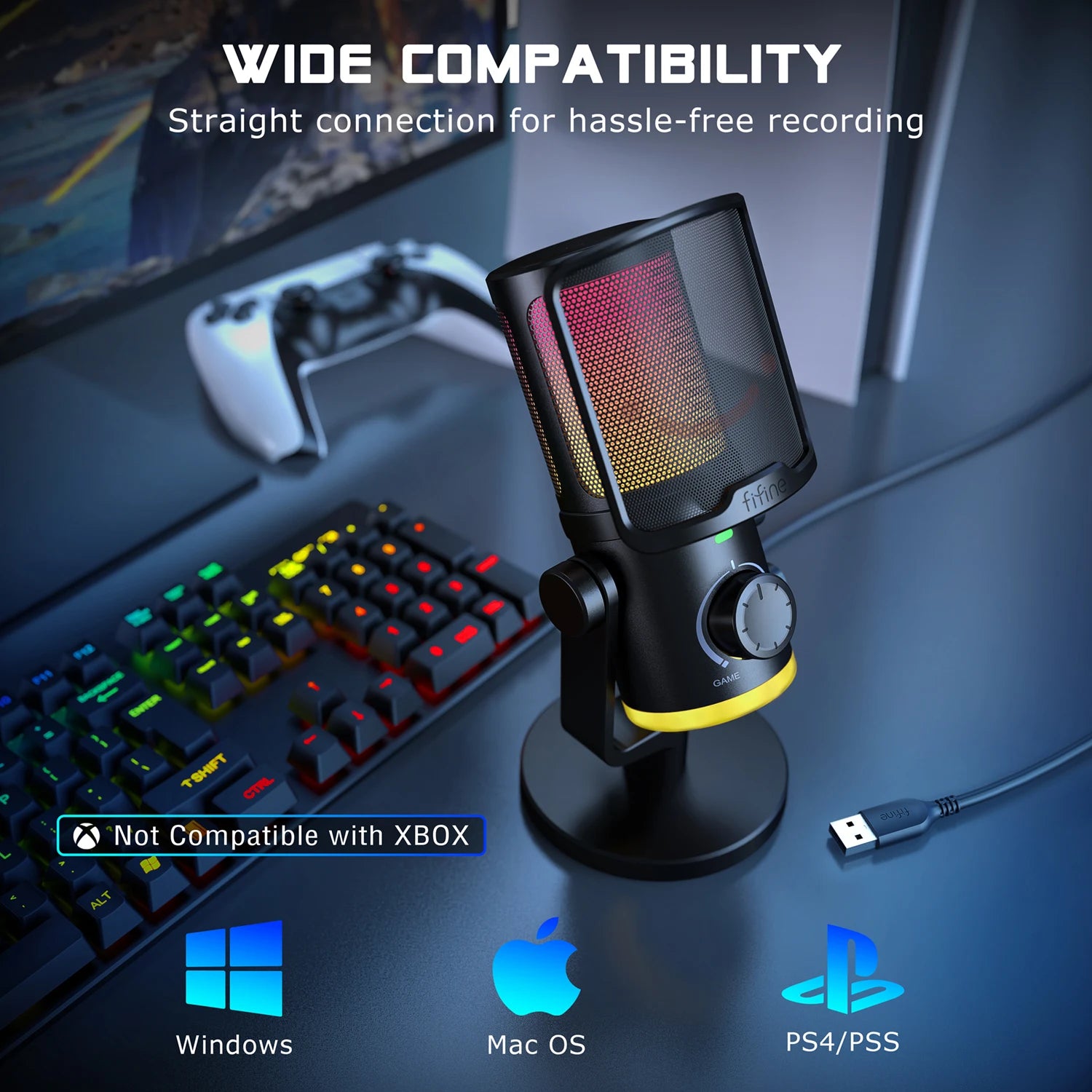 Microfone Gamer FIFINE AM6 USB com RGB e Cancelamento de Ruído