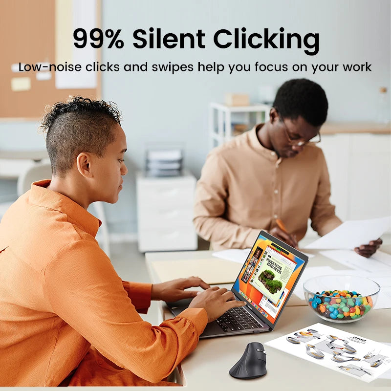 Mouse Vertical Ergonômico UGREEN Sem Fio — Bluetooth + 2.4G, 4000DPI Recarregável