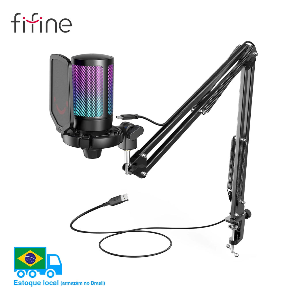 Microfone Gamer FIFINE A6T USB com Braço Articulado e RGB