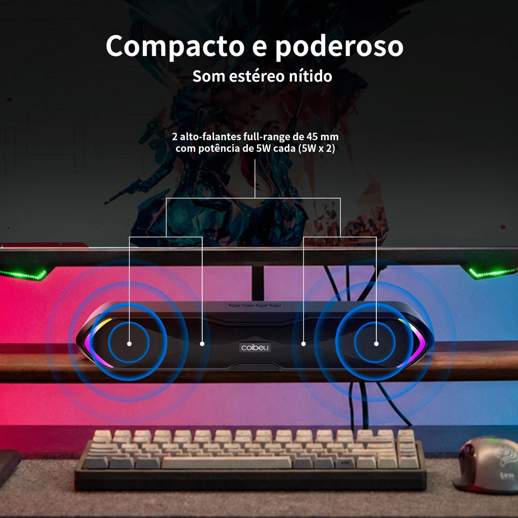 Caixa de Som Bluetooth Portátil Soundbar para PC e Celular