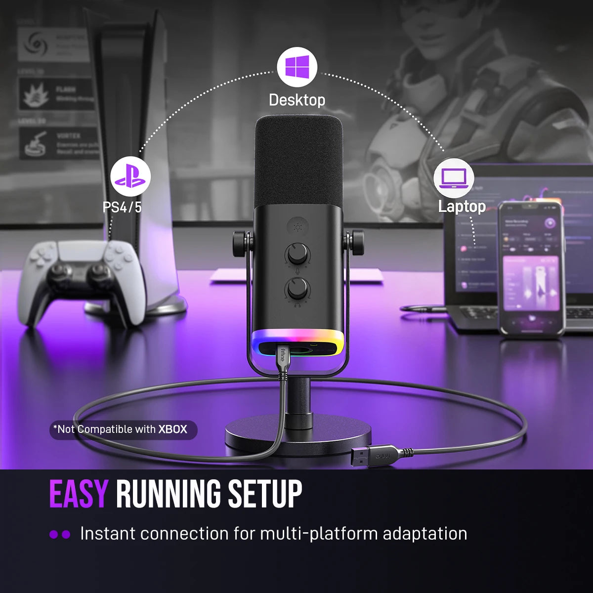 Microfone Dinâmico FIFINE AM8 USB/XLR com RGB para Streaming