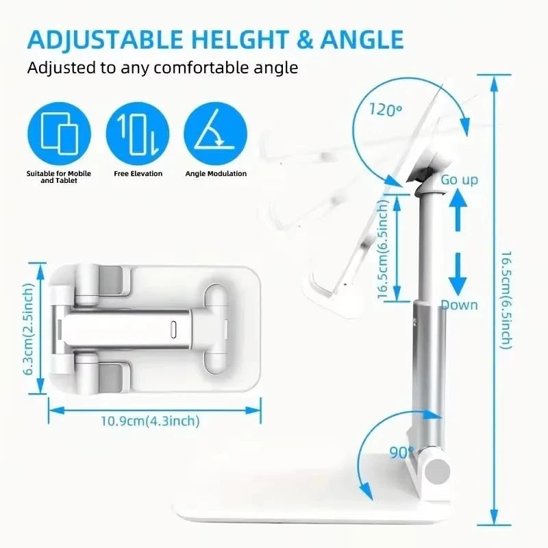 Suporte de Mesa Dobrável para Celular e Tablet — Ajustável e Universal
