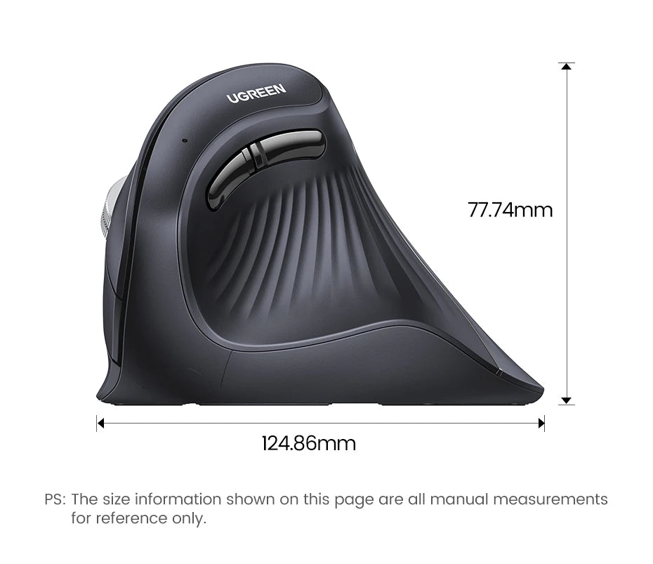 Mouse Vertical Ergonômico UGREEN Sem Fio — Bluetooth + 2.4G, 4000DPI Recarregável