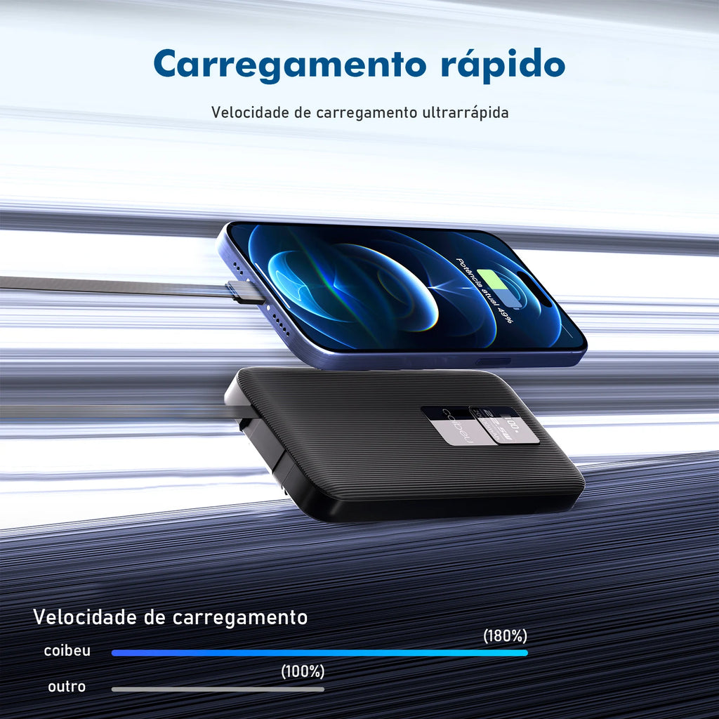 Powerbank 10.000mAh Portátil para iPhone, Samsung e Xiaomi