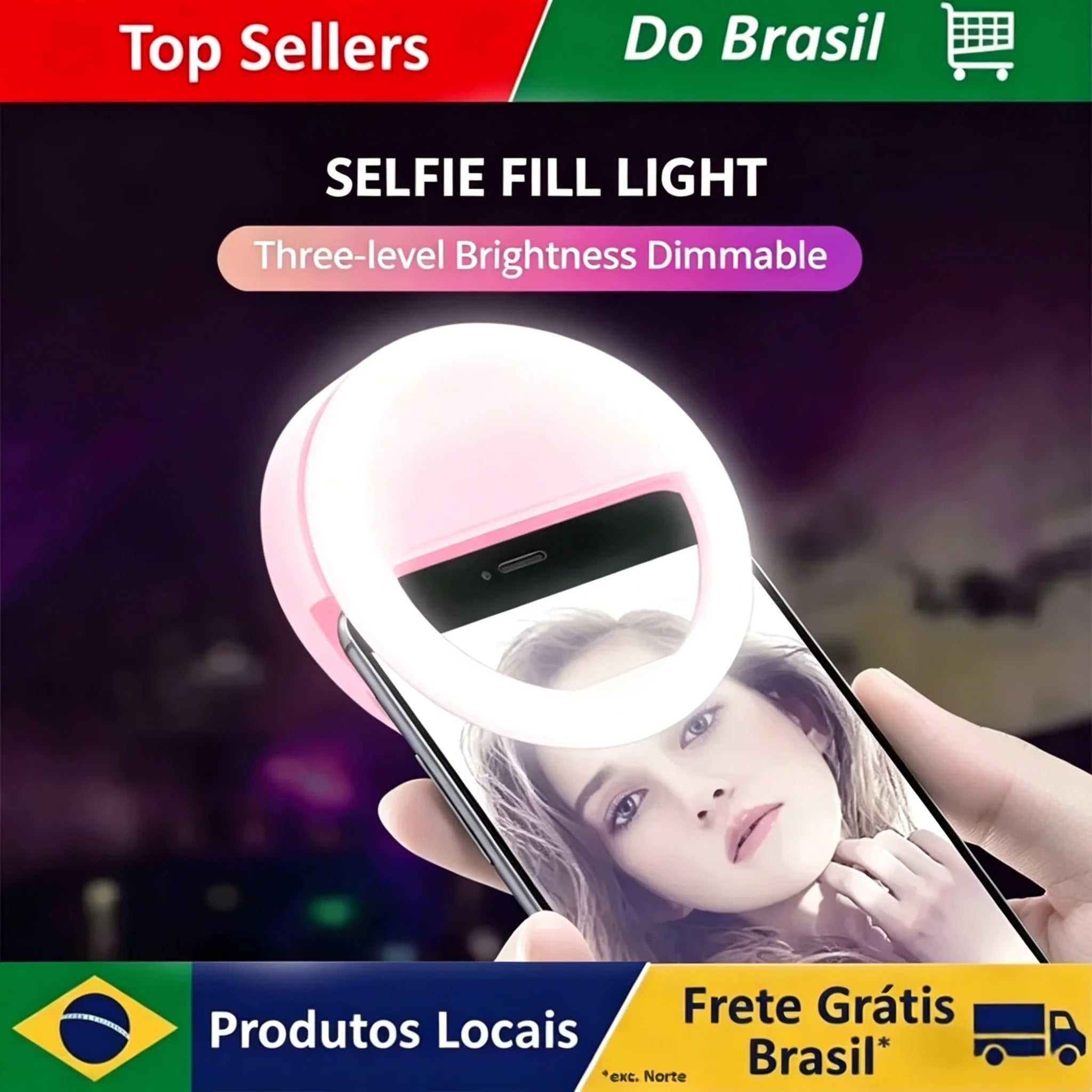 Ring Light LED para Celular com Brilho Ajustável e Clip Universal