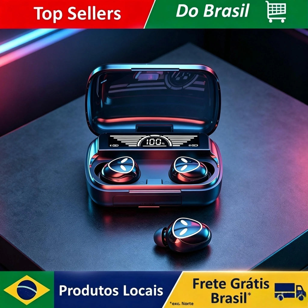 Fone Bluetooth 5.3 TWS M20 com Visor LED — 48h de Bateria e Cancelamento de Ruído