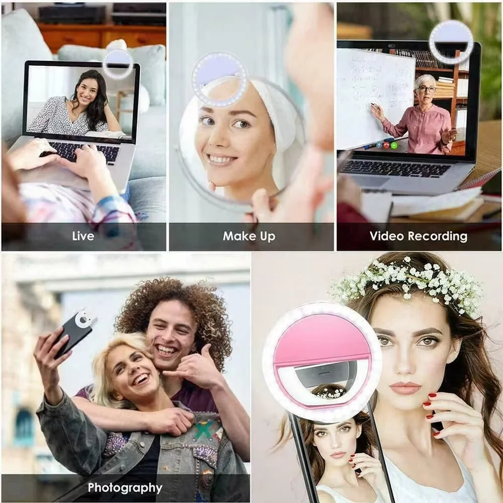 Ring Light LED para Celular com Brilho Ajustável e Clip Universal