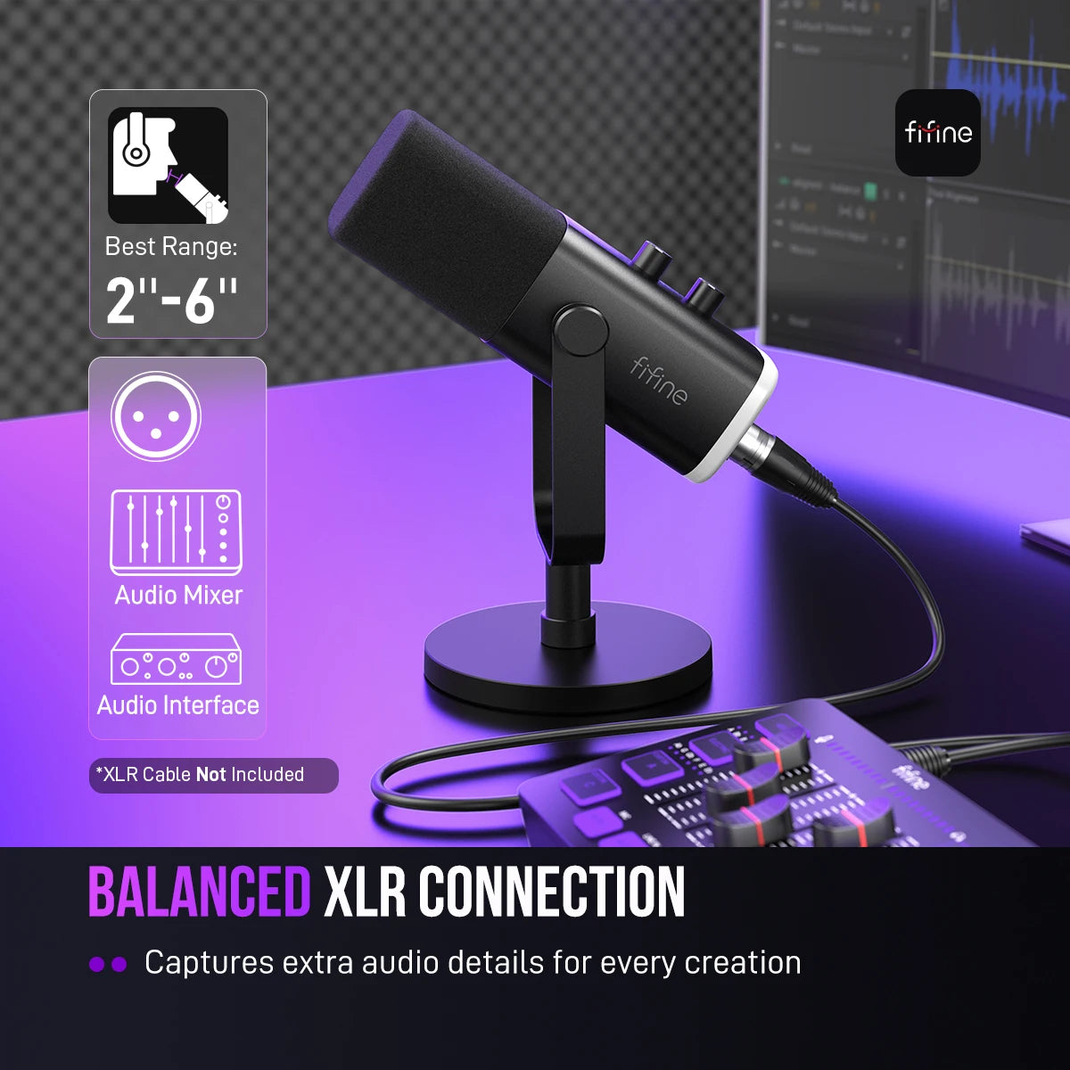 Microfone Dinâmico FIFINE AM8 USB/XLR com RGB para Streaming