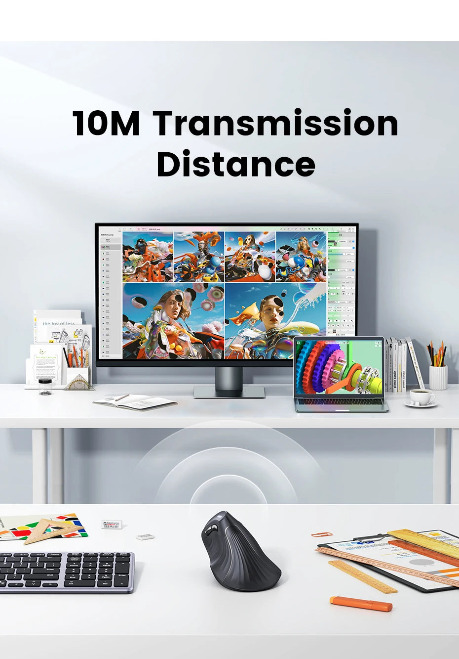 Mouse Vertical Ergonômico UGREEN Sem Fio — Bluetooth + 2.4G, 4000DPI Recarregável