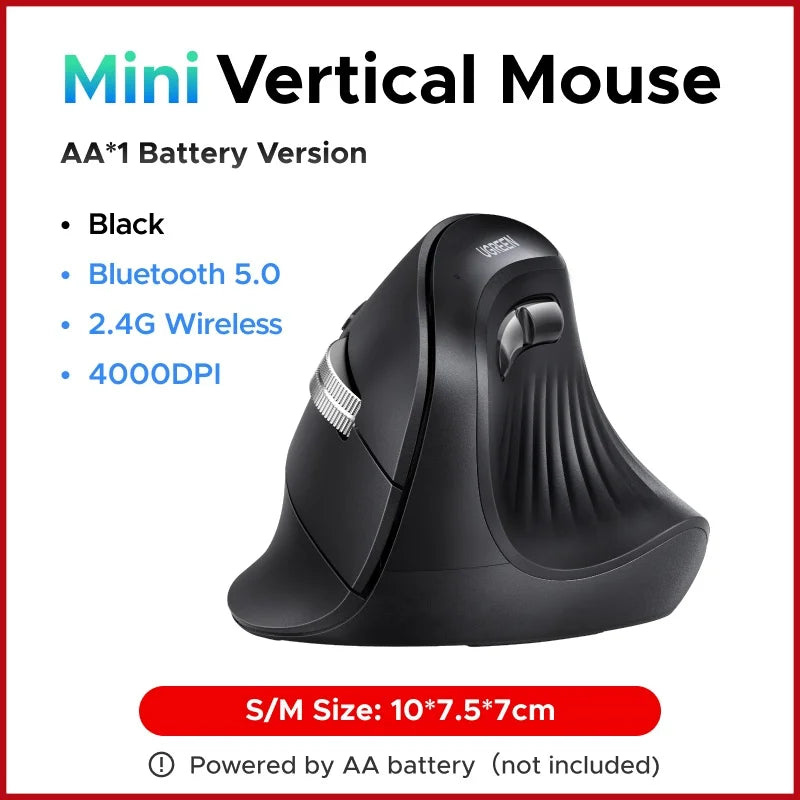 Mouse Vertical Ergonômico UGREEN Sem Fio — Bluetooth + 2.4G, 4000DPI Recarregável