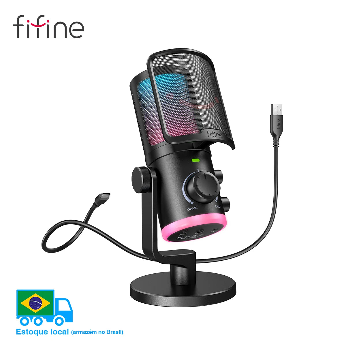Microfone Gamer FIFINE AM6 USB com RGB e Cancelamento de Ruído
