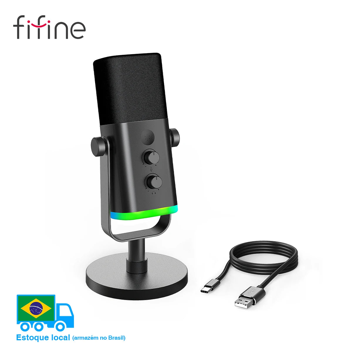Microfone Dinâmico FIFINE AM8 USB/XLR com RGB para Streaming