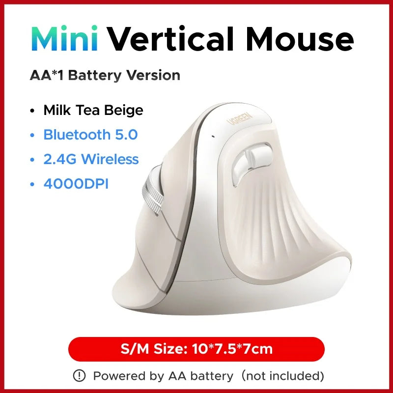 Mouse Vertical Ergonômico UGREEN Sem Fio — Bluetooth + 2.4G, 4000DPI Recarregável