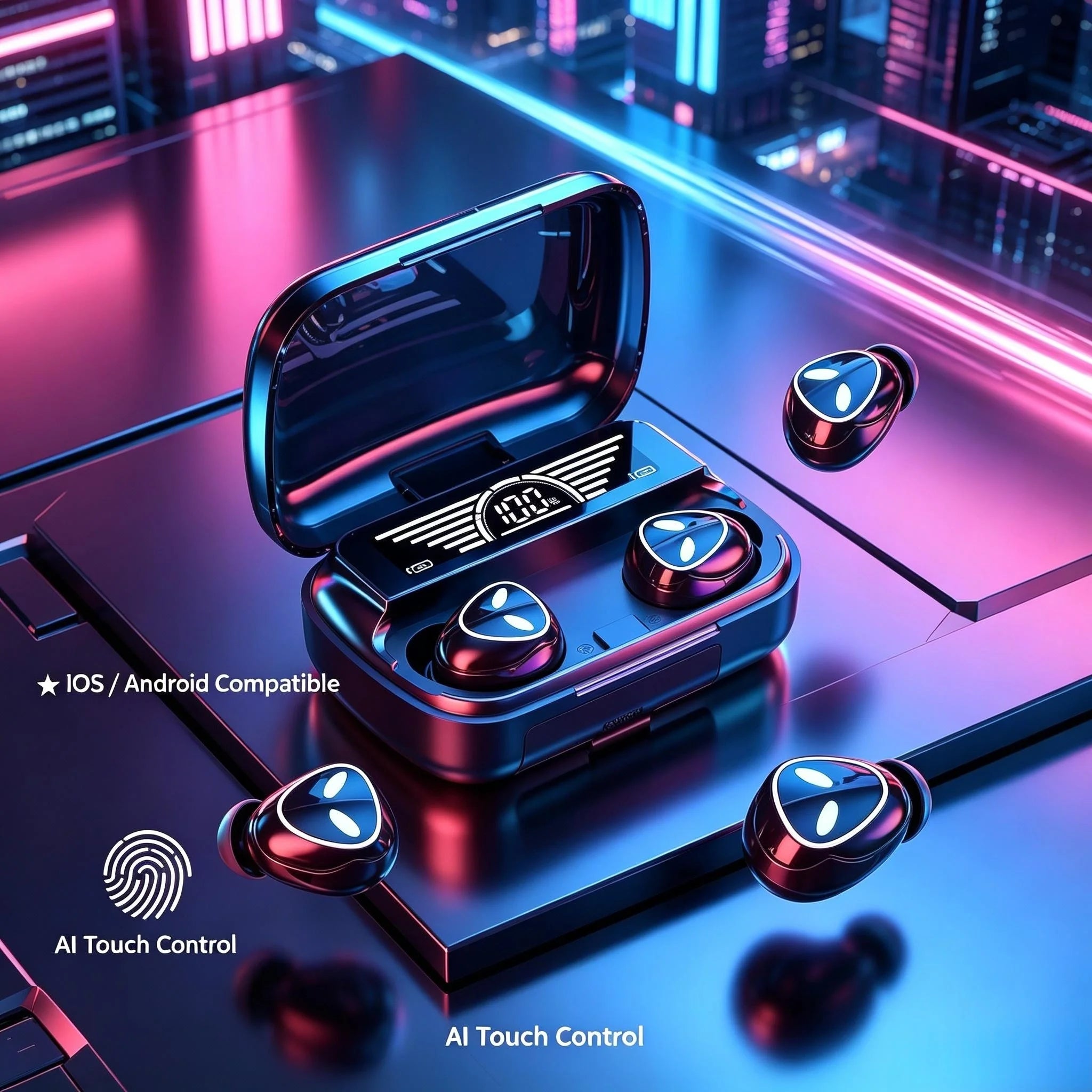 Fone Bluetooth 5.3 TWS M20 com Visor LED — 48h de Bateria e Cancelamento de Ruído
