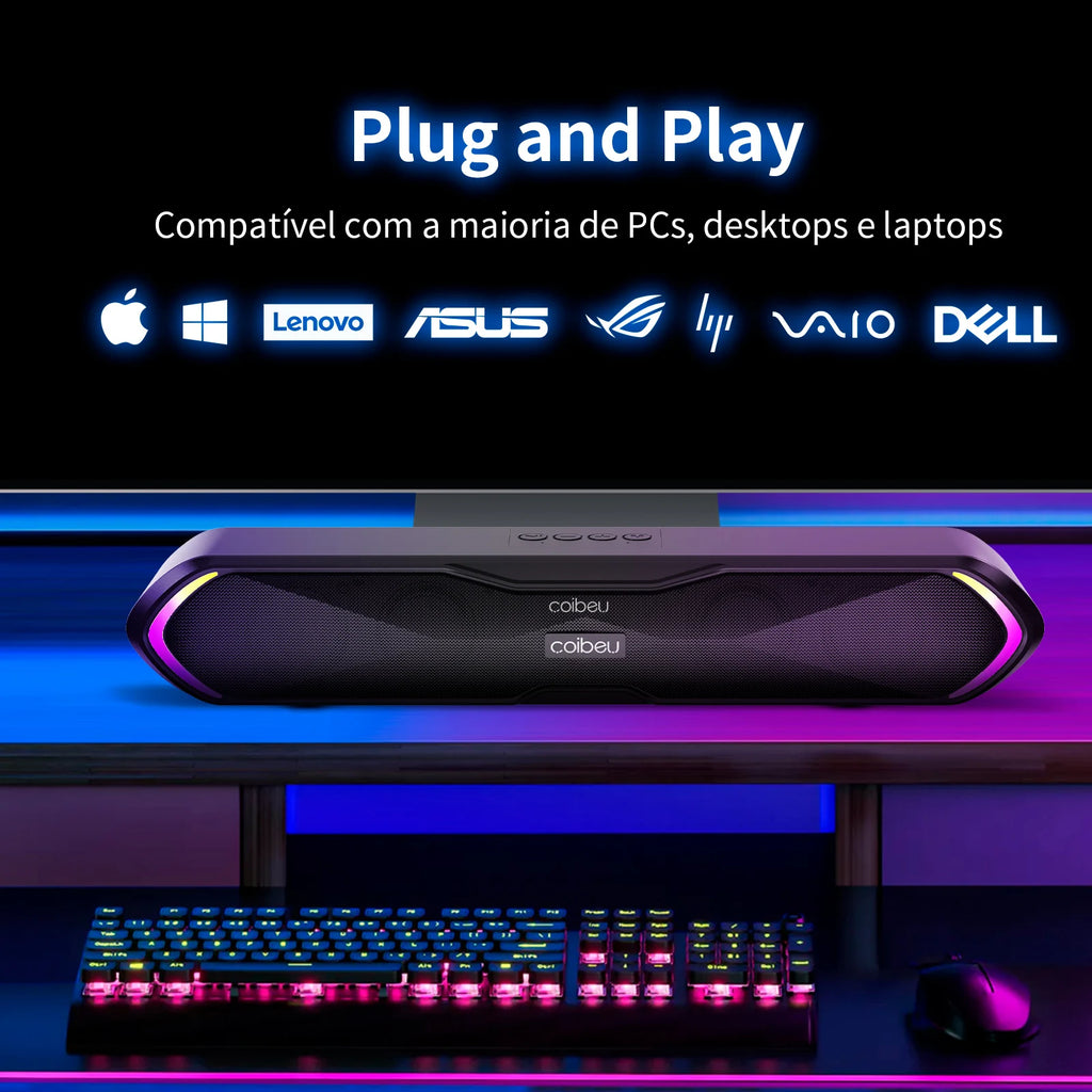 Caixa de Som Bluetooth Portátil Soundbar para PC e Celular