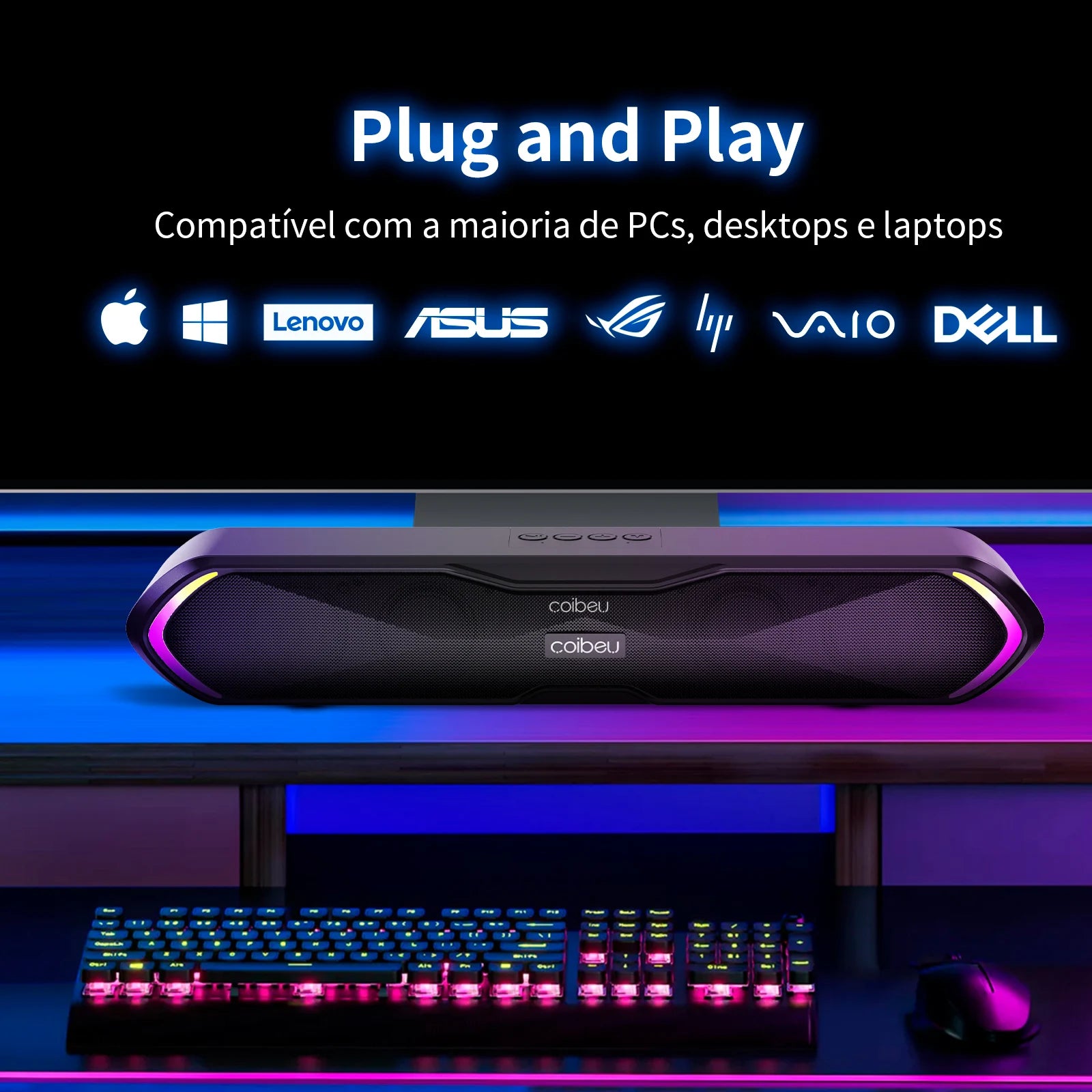 Caixa de Som Bluetooth Portátil Soundbar para PC e Celular