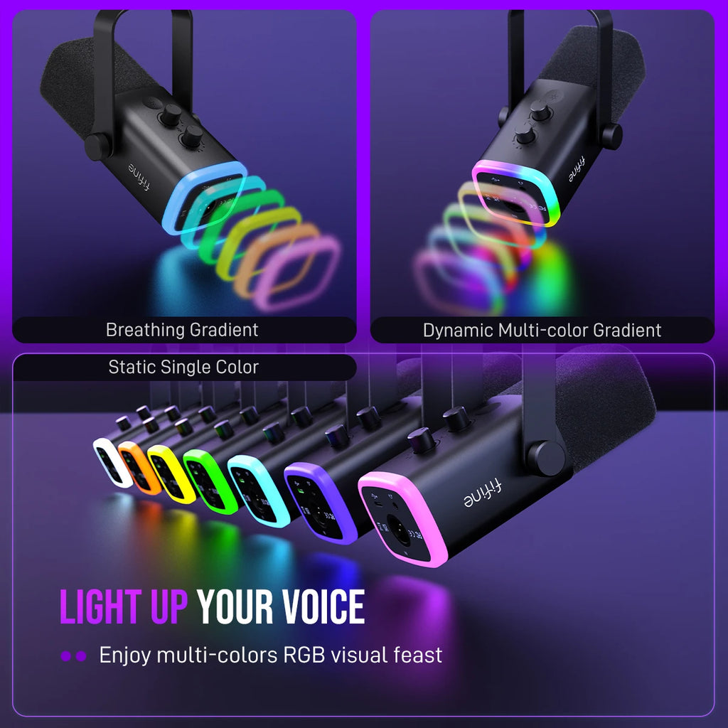 Microfone Dinâmico FIFINE AM8 USB/XLR com RGB para Streaming