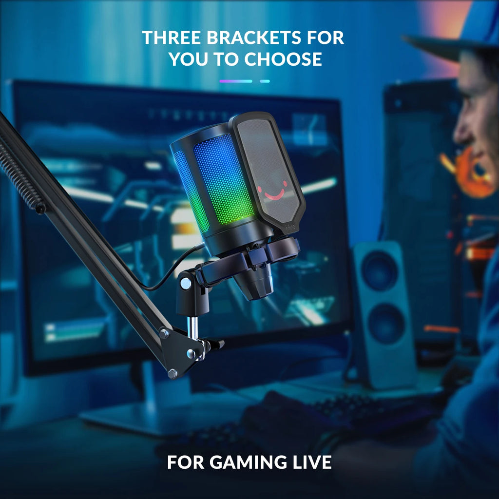 Microfone Gamer FIFINE A6T USB com Braço Articulado e RGB