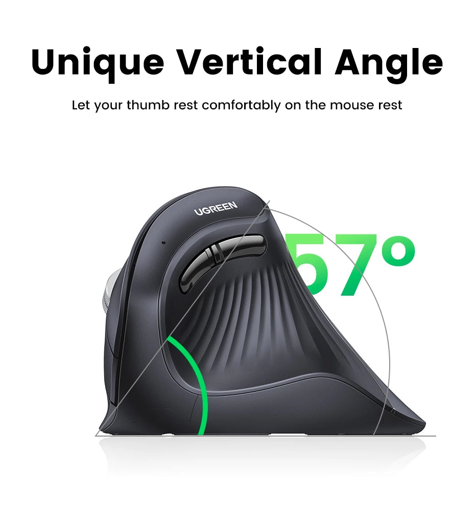 Mouse Vertical Ergonômico UGREEN Sem Fio — Bluetooth + 2.4G, 4000DPI Recarregável