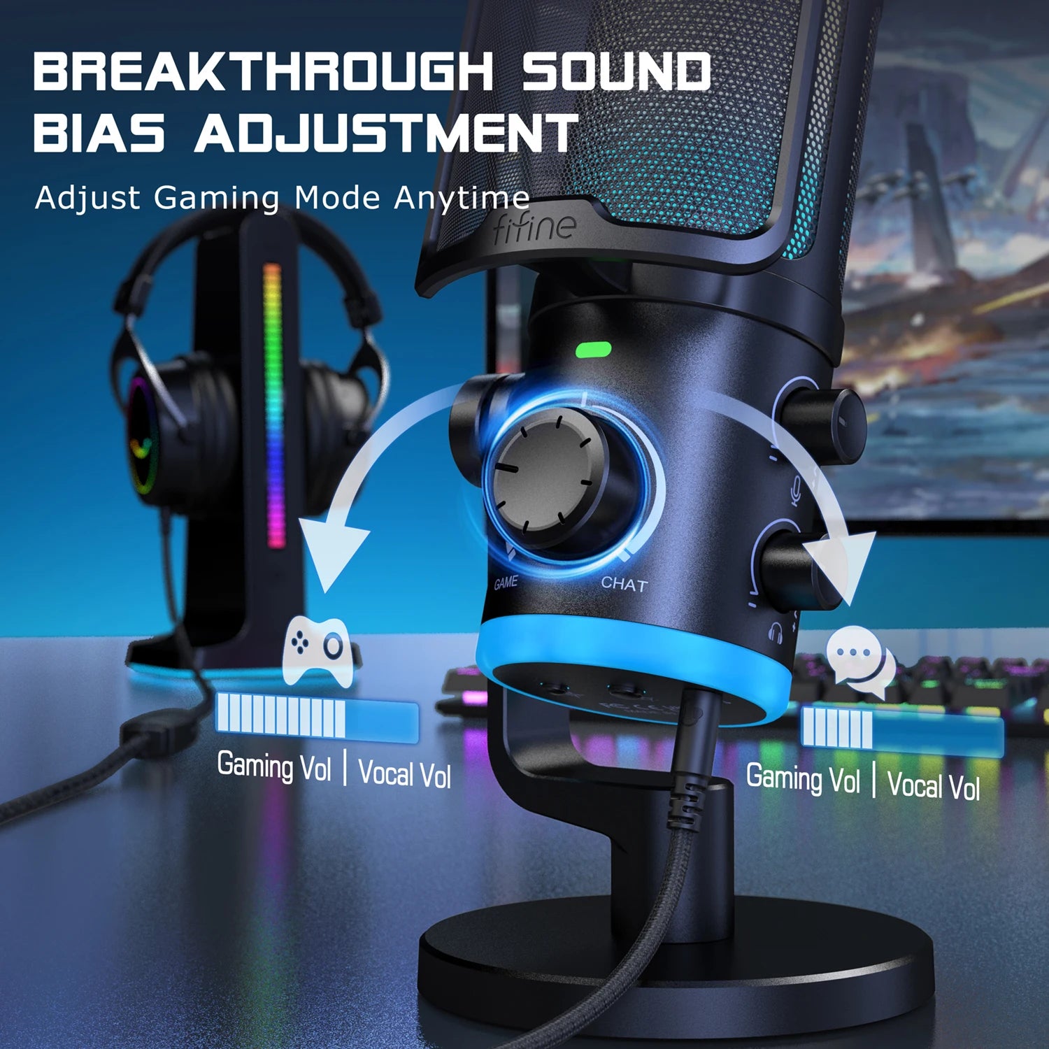 Microfone Gamer FIFINE AM6 USB com RGB e Cancelamento de Ruído