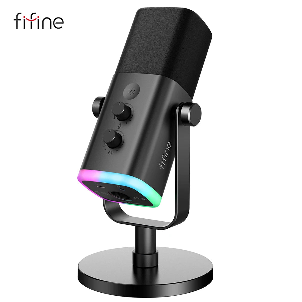 Microfone Dinâmico FIFINE AM8 USB/XLR com RGB para Streaming