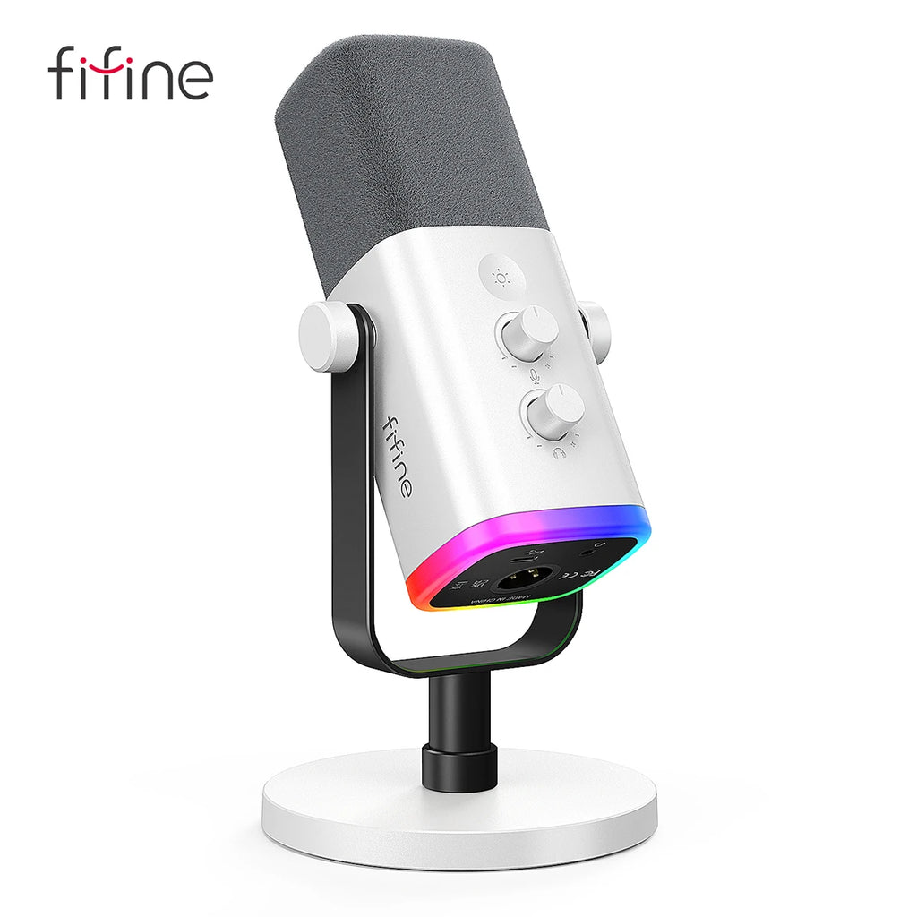 Microfone Dinâmico FIFINE AM8 USB/XLR com RGB para Streaming