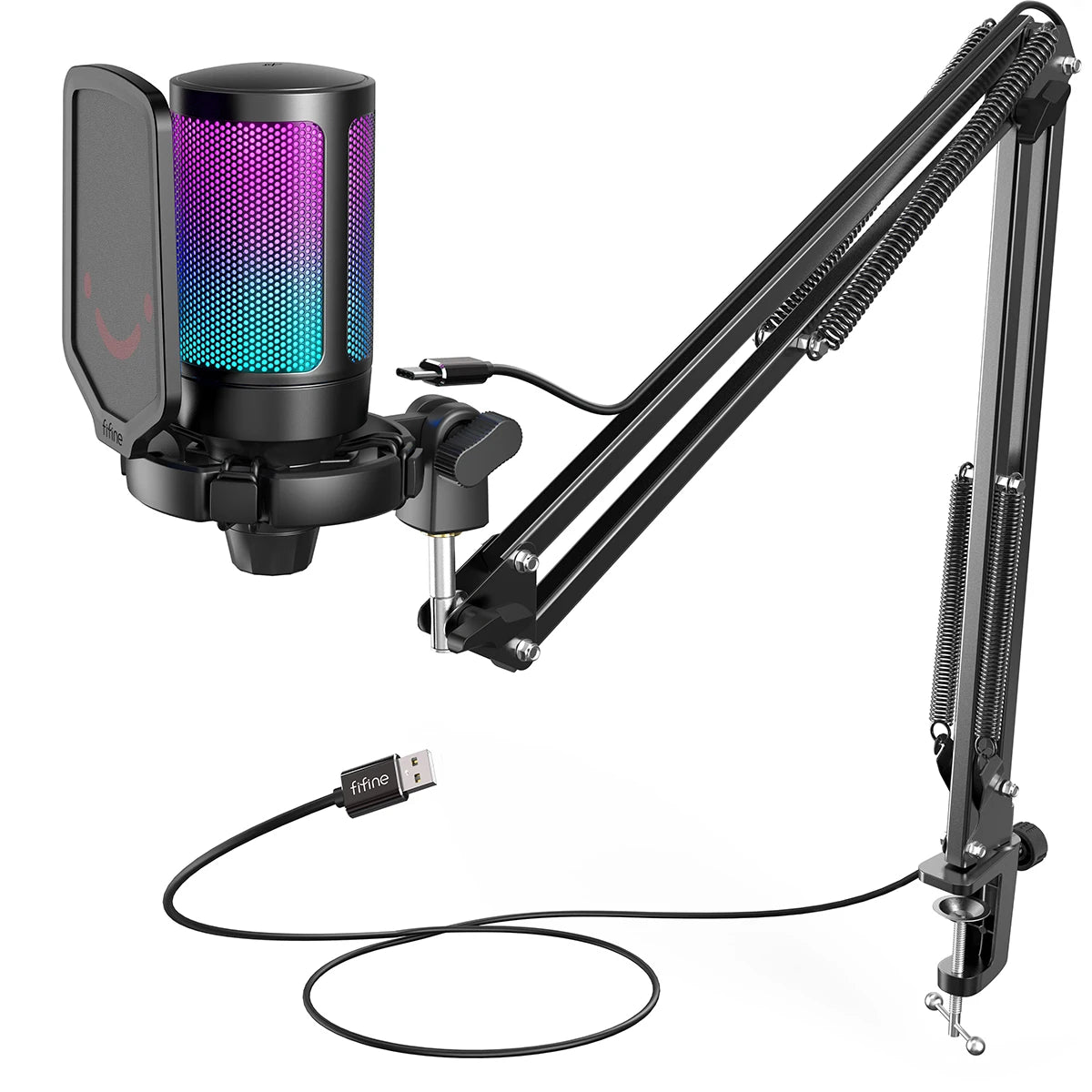 Microfone Gamer FIFINE A6T USB com Braço Articulado e RGB