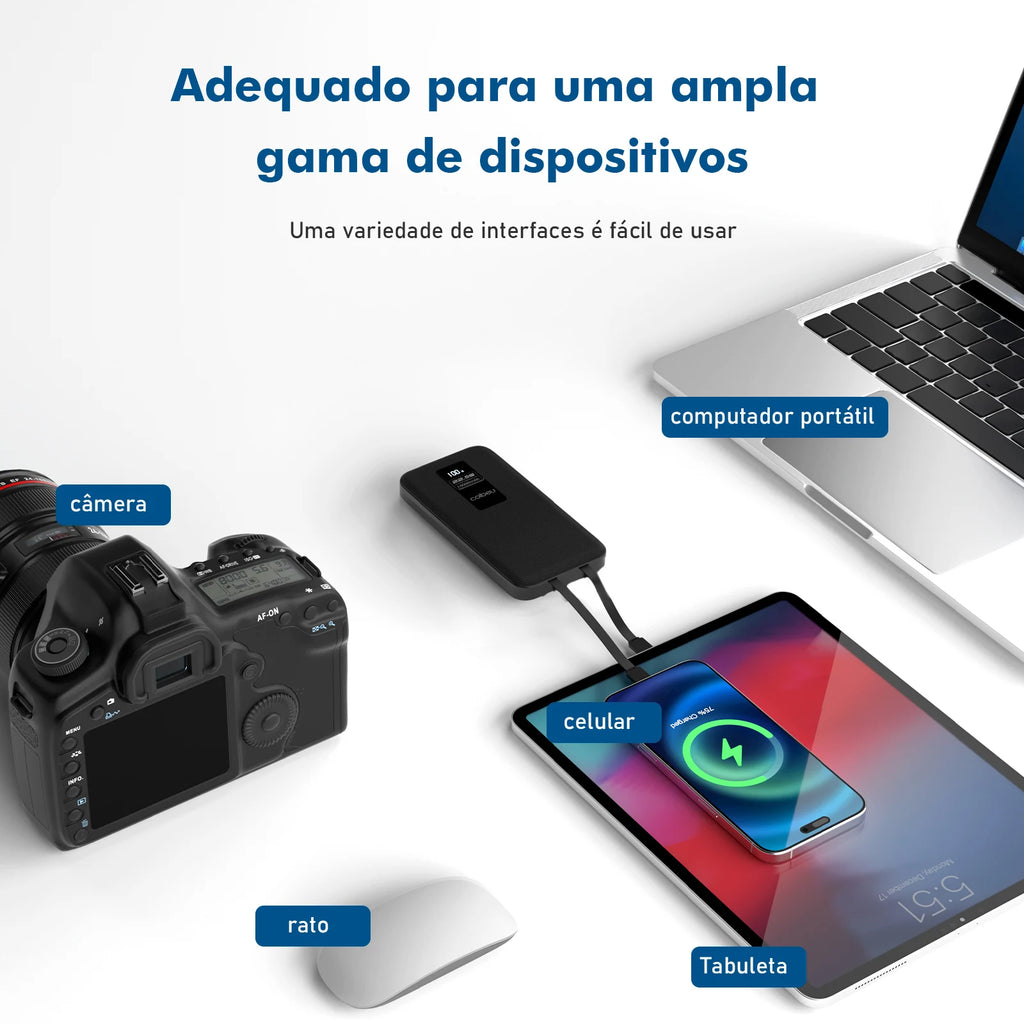 Powerbank 10.000mAh Portátil para iPhone, Samsung e Xiaomi