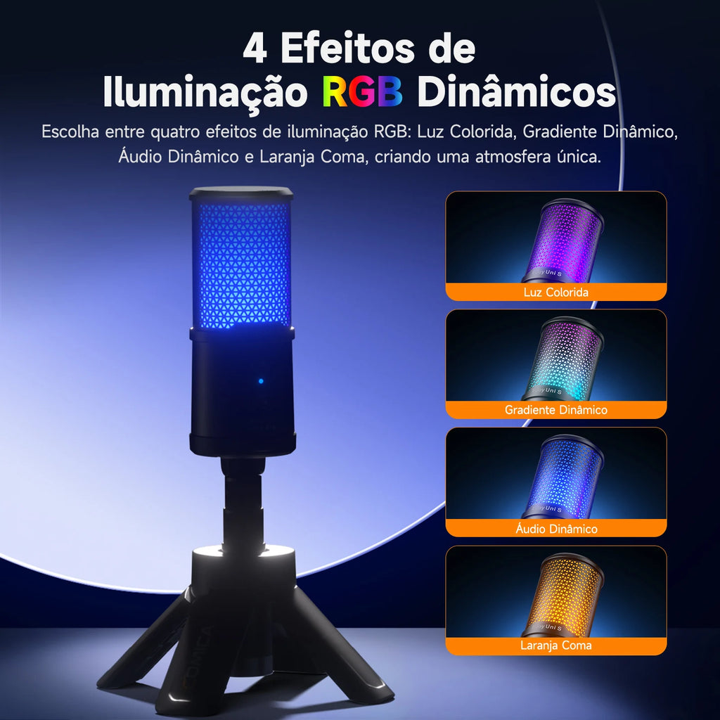 Microfone Gamer COMICA Ejoy Uni S USB com RGB e Controle de Ganho